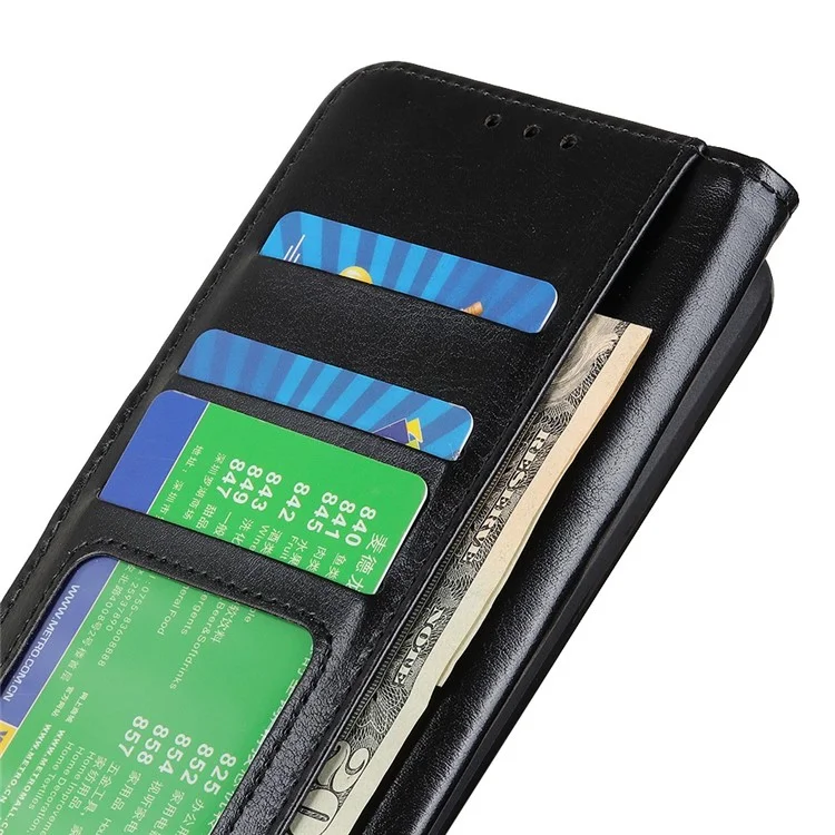 Para Motorola Edge 50 Fusion 5G Case Crazy Horse Texture PU Leather Stand Phone Cover - Preto