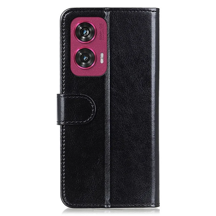 Para Motorola Edge 50 Fusion 5G Case Crazy Horse Texture PU Leather Stand Phone Cover - Preto