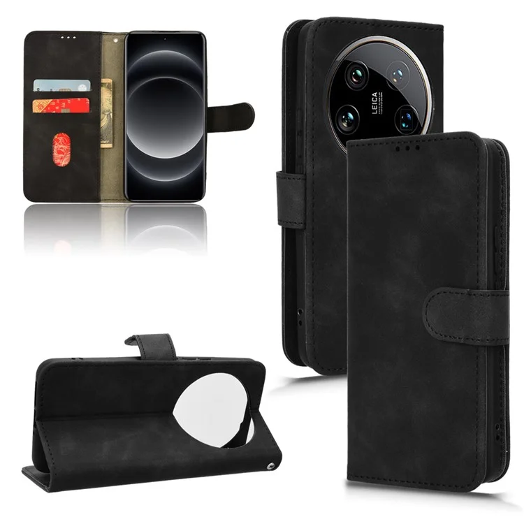 For Xiaomi 14 Ultra Case Magnetic PU Leather Phone Protective Shell Card Slots Wallet Phone Cover - Black
