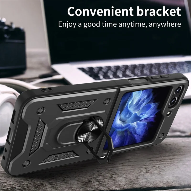 Per Samsung Galaxy Z Flip6 5G Case Ring Holder PC+TPU Phone Cover - Nero