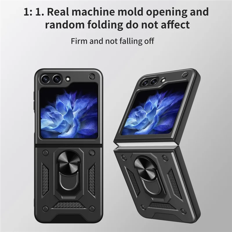 Per Samsung Galaxy Z Flip6 5G Case Ring Holder PC+TPU Phone Cover - Nero