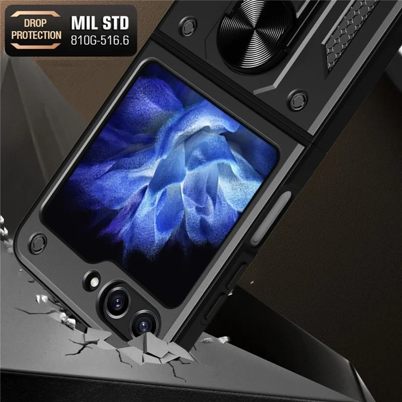 Per Samsung Galaxy Z Flip6 5G Case Ring Holder PC+TPU Phone Cover - Nero