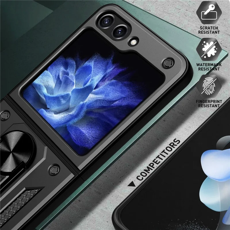 Per Samsung Galaxy Z Flip6 5G Case Ring Holder PC+TPU Phone Cover - Nero