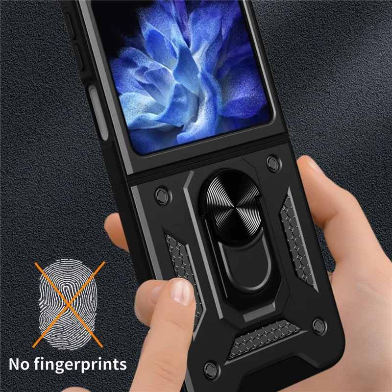 Per Samsung Galaxy Z Flip6 5G Case Ring Holder PC+TPU Phone Cover - Nero