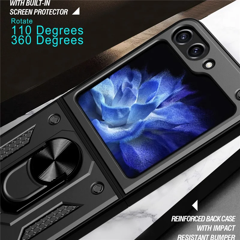 Per Samsung Galaxy Z Flip6 5G Case Ring Holder PC+TPU Phone Cover - Nero