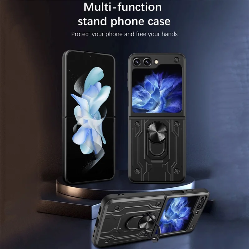 For Samsung Galaxy Z Flip7 FE 5G / Z Flip6 5G Case PC+TPU Kickstand Magnetic Car Mount Phone Cover - Titanium Grey