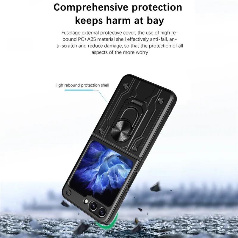 For Samsung Galaxy Z Flip7 FE 5G / Z Flip6 5G Case PC+TPU Kickstand Magnetic Car Mount Phone Cover - Titanium Grey