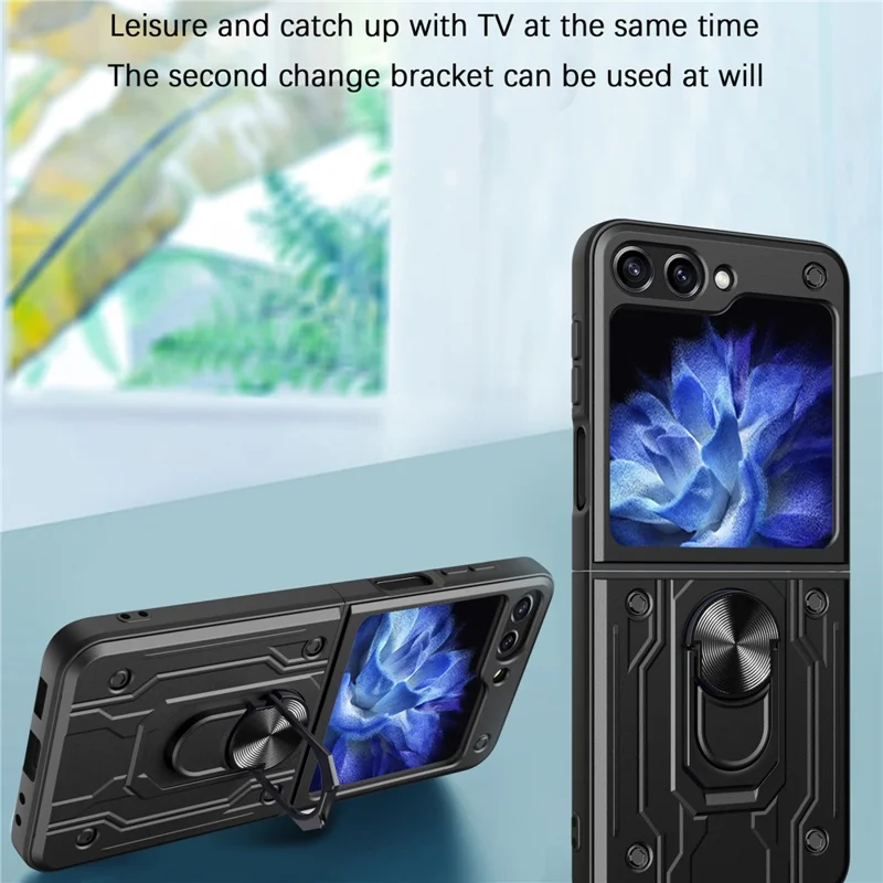 For Samsung Galaxy Z Flip7 FE 5G / Z Flip6 5G Case PC+TPU Kickstand Magnetic Car Mount Phone Cover - Titanium Grey