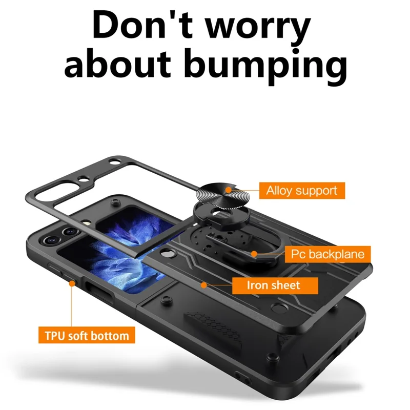 For Samsung Galaxy Z Flip7 FE 5G / Z Flip6 5G Case PC+TPU Kickstand Magnetic Car Mount Phone Cover - Titanium Grey