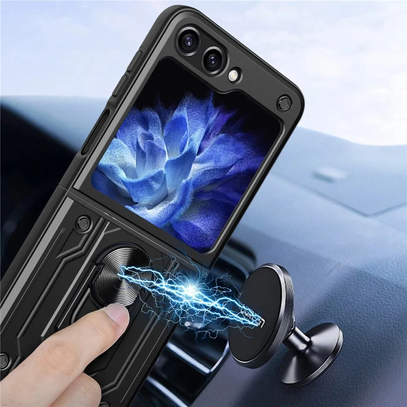 For Samsung Galaxy Z Flip7 FE 5G / Z Flip6 5G Case PC+TPU Kickstand Magnetic Car Mount Phone Cover - Titanium Grey