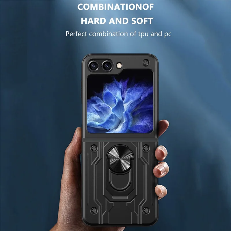 For Samsung Galaxy Z Flip7 FE 5G / Z Flip6 5G Case PC+TPU Kickstand Magnetic Car Mount Phone Cover - Titanium Grey