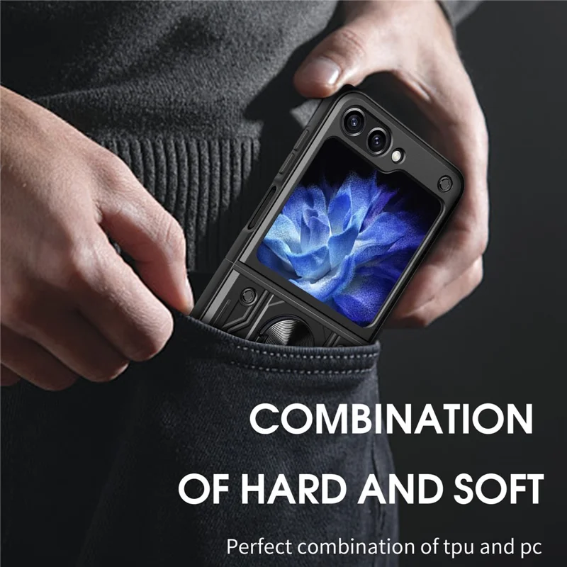 For Samsung Galaxy Z Flip7 FE 5G / Z Flip6 5G Case PC+TPU Kickstand Magnetic Car Mount Phone Cover - Titanium Grey