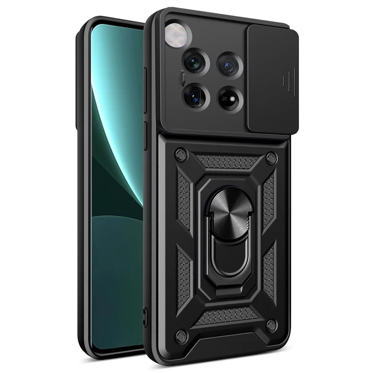 For OnePlus 12 5G Anti-Scratch Phone Shell PC+TPU Phone Cover with Lens Protector+Kickstand - Black