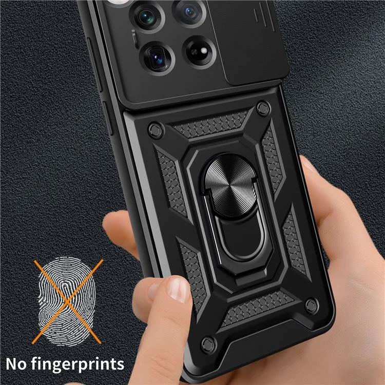 For OnePlus 12 5G Anti-Scratch Phone Shell PC+TPU Phone Cover with Lens Protector+Kickstand - Black