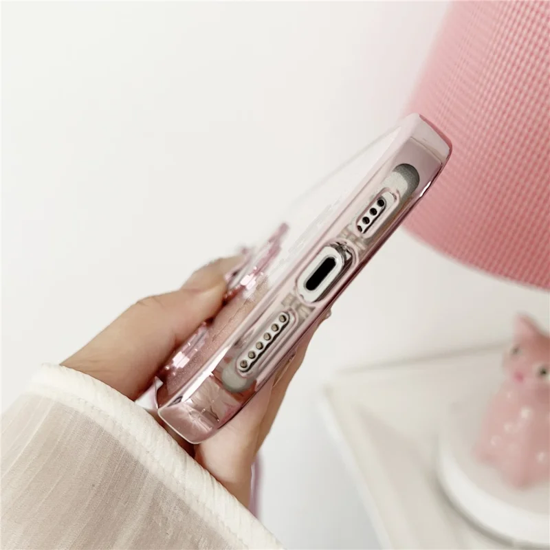 For iPhone 15 Pro Phone Case Electroplated TPU Cover with PC Kickstand+Long Strap - Purple