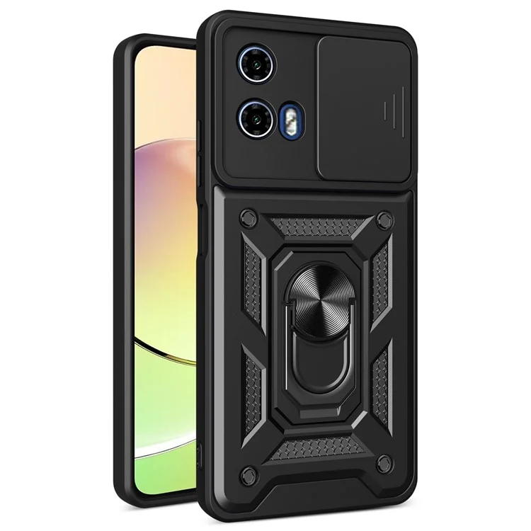 Para Motorola Moto G04 4G / G24 4G Capa de Telefone Shell PC+TPU com Protetor de Lente + Suporte - Preto