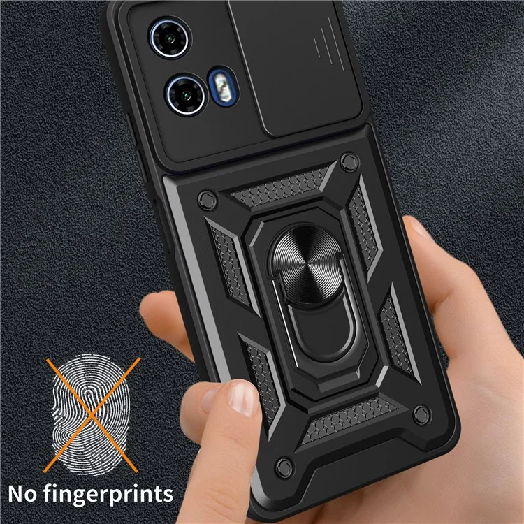 Para Motorola Moto G04 4G / G24 4G Capa de Telefone Shell PC+TPU com Protetor de Lente + Suporte - Preto