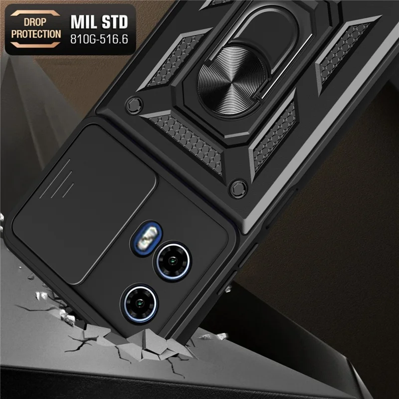 Per Motorola Moto G04 4G / G24 4G Custodia per telefono Guscio PC+TPU con protezione per obiettivo + supporto - Argento
