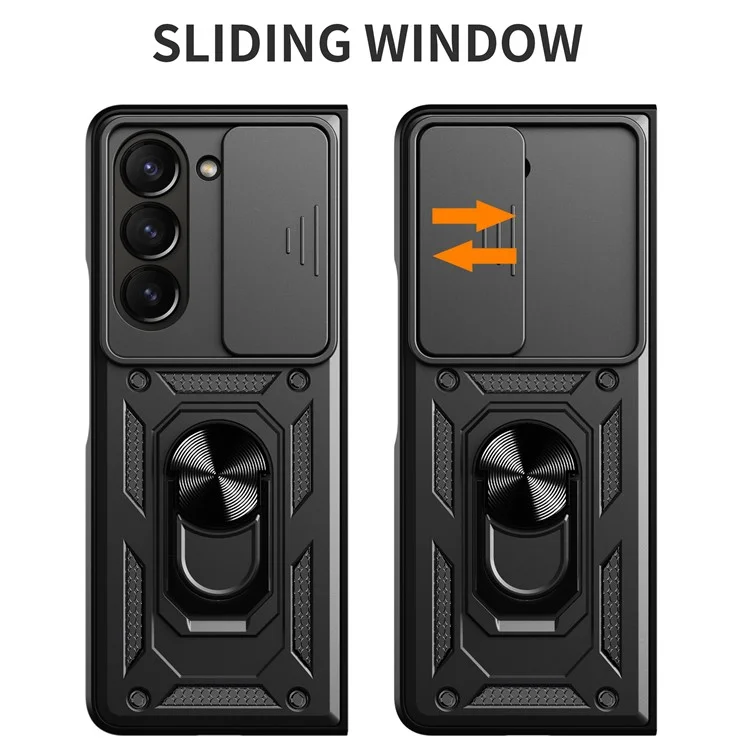 Für Samsung Galaxy Z Fold6 5G Hülle PC+TPU Telefon Schutzhülle mit Linsenschutz Ständer Telefonschale - Schwarz