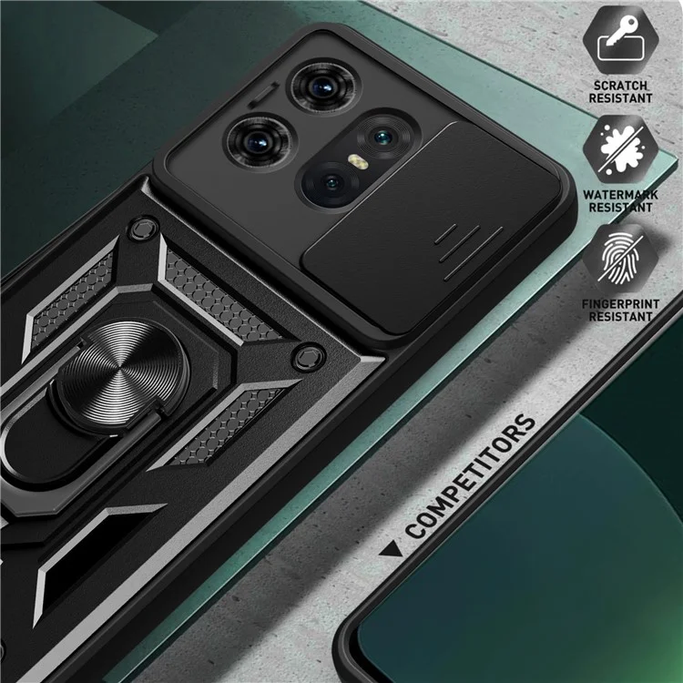 Для Motorola Edge 50 Pro 5G Чехол PC+TPU с защитой объектива + подставка - Черный