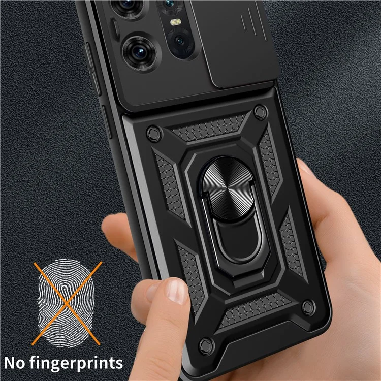 Для Motorola Edge 50 Pro 5G Чехол PC+TPU с защитой объектива + подставка - Черный