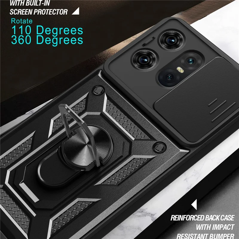 For Motorola Edge 50 Pro 5G Case PC+TPU Back Cover with Lens Protector + Kickstand - Blue