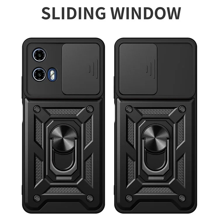 Para Motorola Moto G45 5G / G34 5G Funda Carcasa Protectora de Teléfono PC+TPU con Protector de Lente Soporte Kickstand Carcasa de Teléfono - Negro