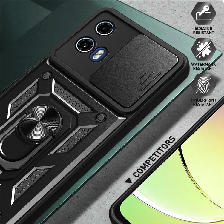 Para Motorola Moto G45 5G / G34 5G Funda Carcasa Protectora de Teléfono PC+TPU con Protector de Lente Soporte Kickstand Carcasa de Teléfono - Negro