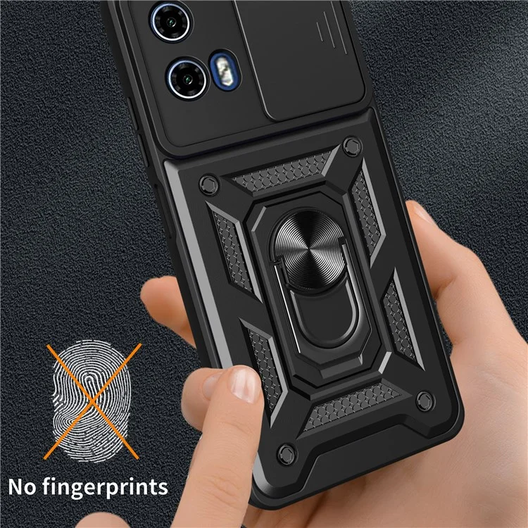 Para Motorola Moto G45 5G / G34 5G Funda Carcasa Protectora de Teléfono PC+TPU con Protector de Lente Soporte Kickstand Carcasa de Teléfono - Negro