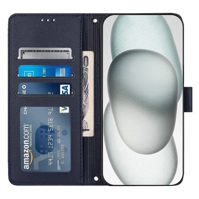 For iPhone 14 Pro Max Case with Strap RFID Blocking Leather Wallet Phone Cover Cat Mouse Pattern - Sapphire