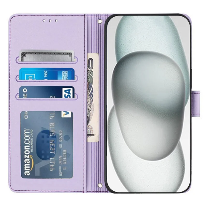 For iPhone 14 Pro Max Case with Strap RFID Blocking Leather Wallet Phone Cover Cat Mouse Pattern - Purple