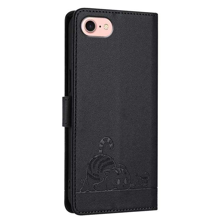 Серия YB Imprinting для iPhone SE (2020) / (2022) / 7 / 8 4,7 дюйма, чехол-бумажник с блокировкой RFID и кожаным тиснением - черный