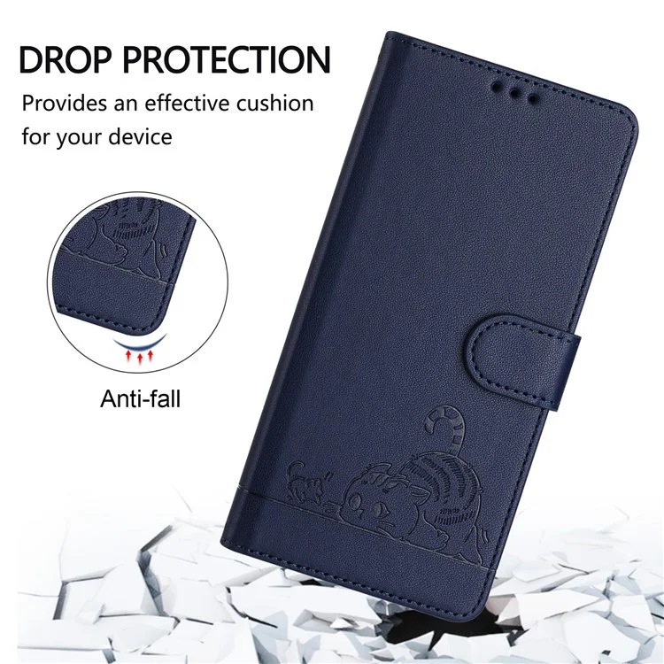 For iPhone SE (2020) / (2022) / 7 / 8 Case with Strap RFID Blocking Leather Wallet Phone Cover Cat Mouse Pattern - Sapphire