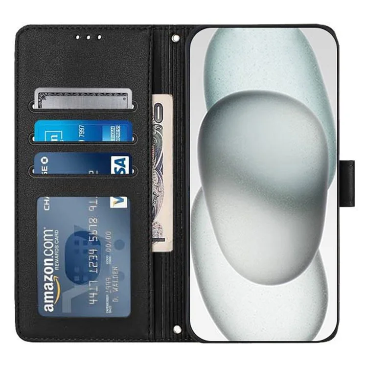YB Imprinting Series-9 per Samsung Galaxy A15 4G / 5G Wallet Case Stand Function Cat Mouse Pattern Leather Phone Cover - Nero