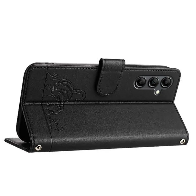 YB Imprinting Series-9 per Samsung Galaxy A15 4G / 5G Wallet Case Stand Function Cat Mouse Pattern Leather Phone Cover - Nero