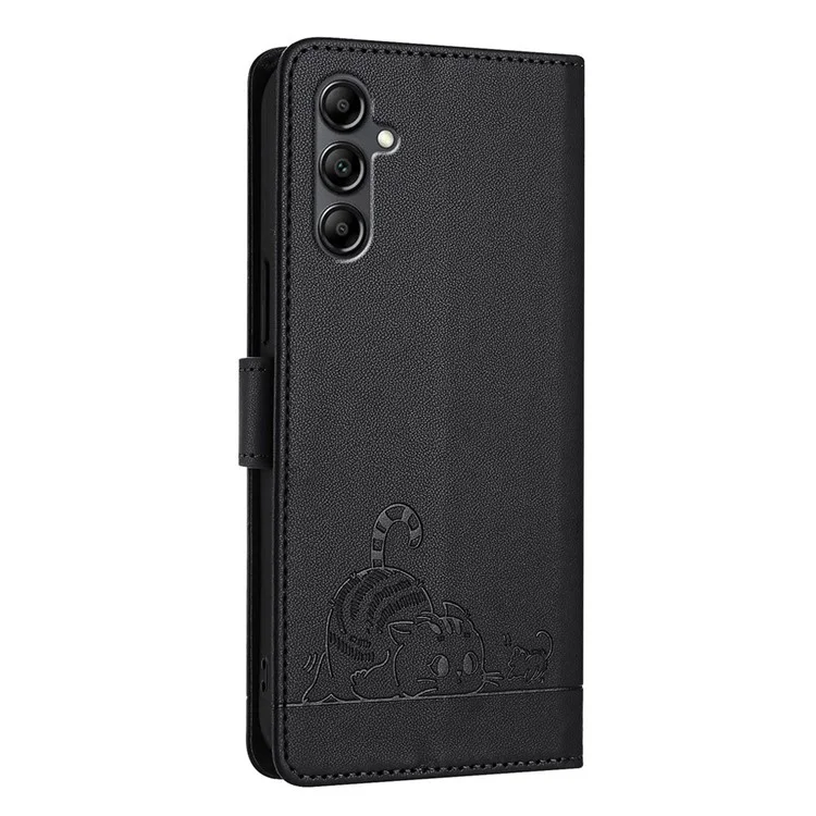 YB Imprinting Series-9 per Samsung Galaxy A15 4G / 5G Wallet Case Stand Function Cat Mouse Pattern Leather Phone Cover - Nero