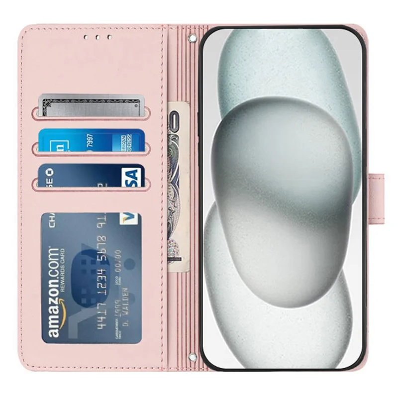 For Samsung Galaxy A15 4G / 5G Case with Strap RFID Blocking Leather Wallet Phone Cover Cat Mouse Pattern - Pink