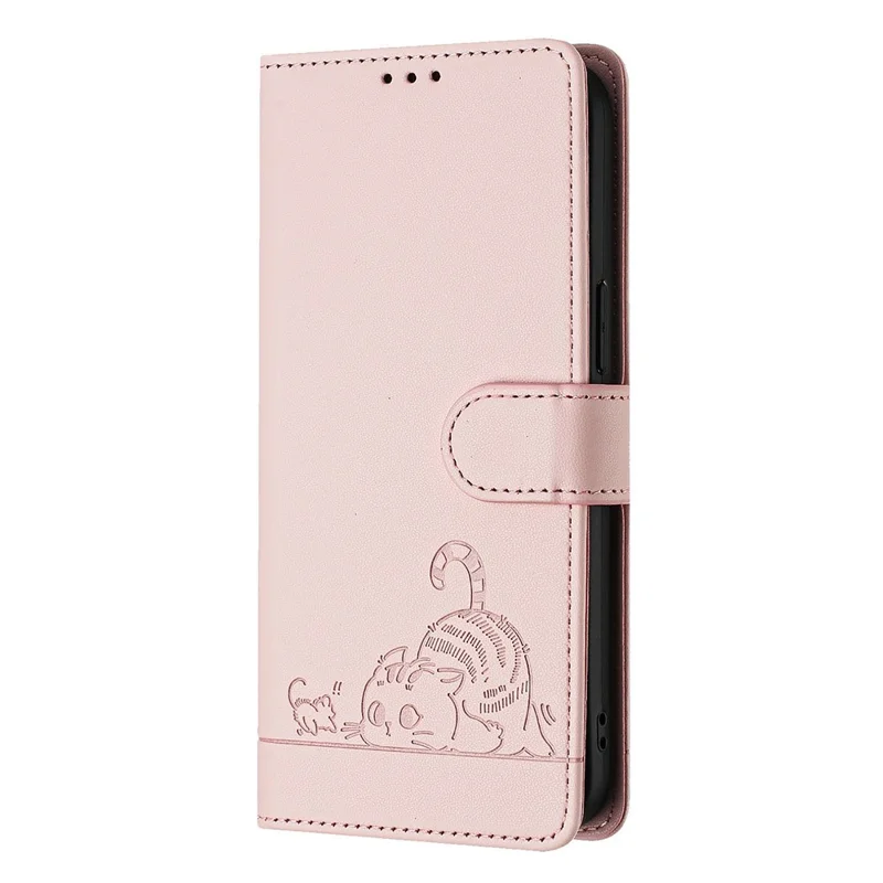 For Samsung Galaxy A15 4G / 5G Case with Strap RFID Blocking Leather Wallet Phone Cover Cat Mouse Pattern - Pink