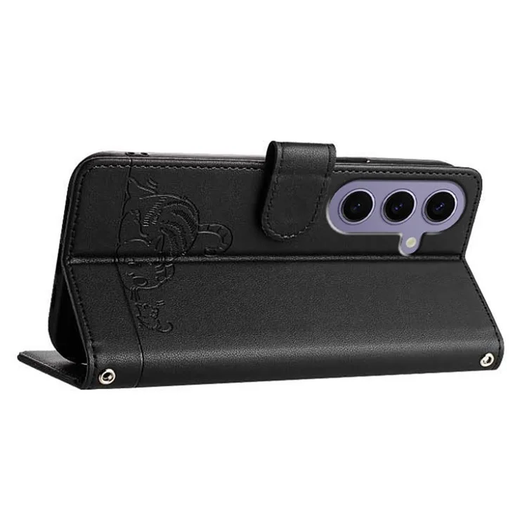 Serie di Imprinting YB-9 per Samsung Galaxy S24 Case Custodia Portafoglio in Pelle con Motivo a Gatto e Topo - Nero