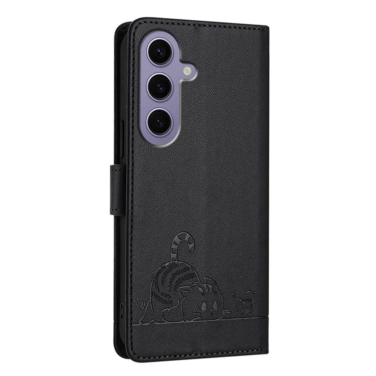 Serie di Imprinting YB-9 per Samsung Galaxy S24 Case Custodia Portafoglio in Pelle con Motivo a Gatto e Topo - Nero