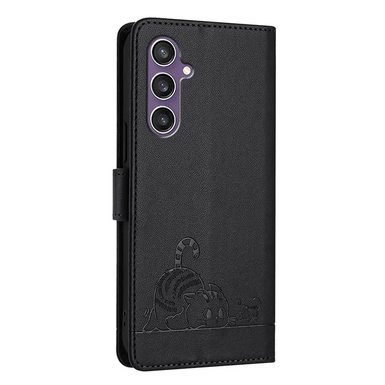 Serie de Impresión YB-9 para Funda Samsung Galaxy S23 FE RFID Blocking Cat Mouse Pattern Bolso de Mano Funda de Teléfono de Cuero - Negro