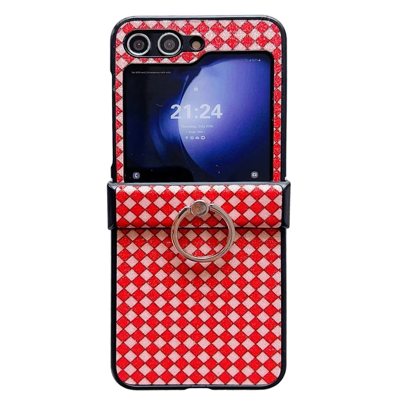 For Samsung Galaxy Z Flip5 5G Hard PC Case Ring Kickstand Phone Protective Cover - Red