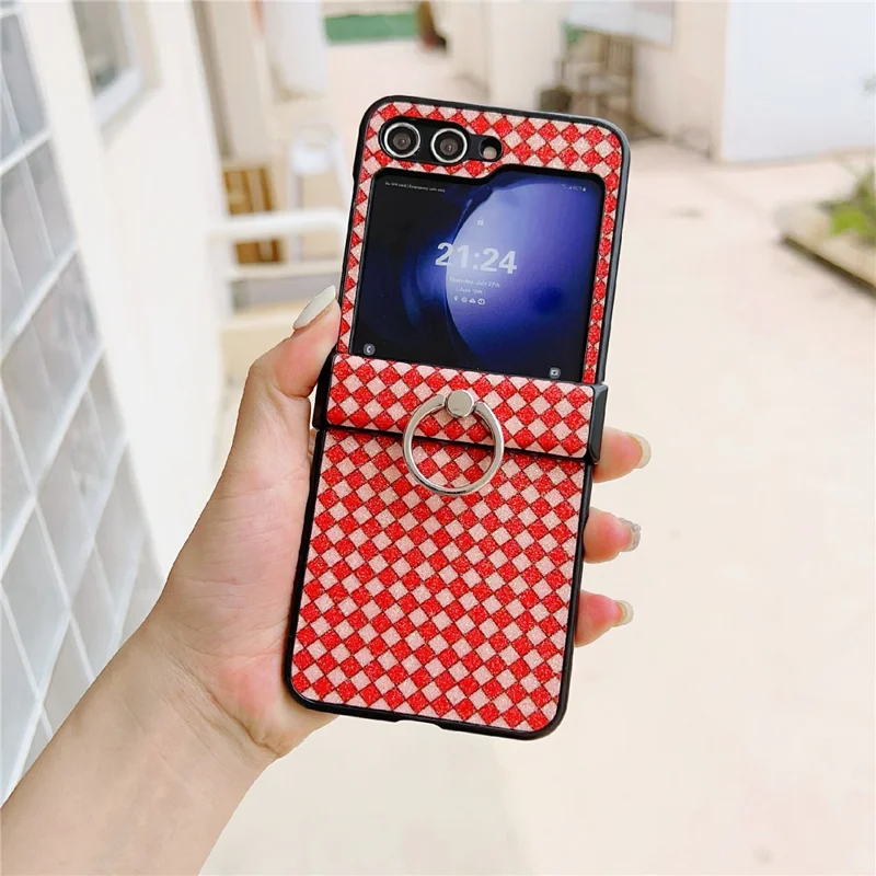 For Samsung Galaxy Z Flip5 5G Hard PC Case Ring Kickstand Phone Protective Cover - Red