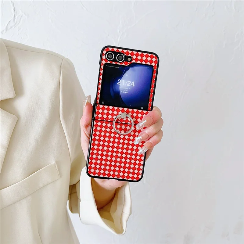 For Samsung Galaxy Z Flip5 5G Hard PC Case Ring Kickstand Phone Protective Cover - Red