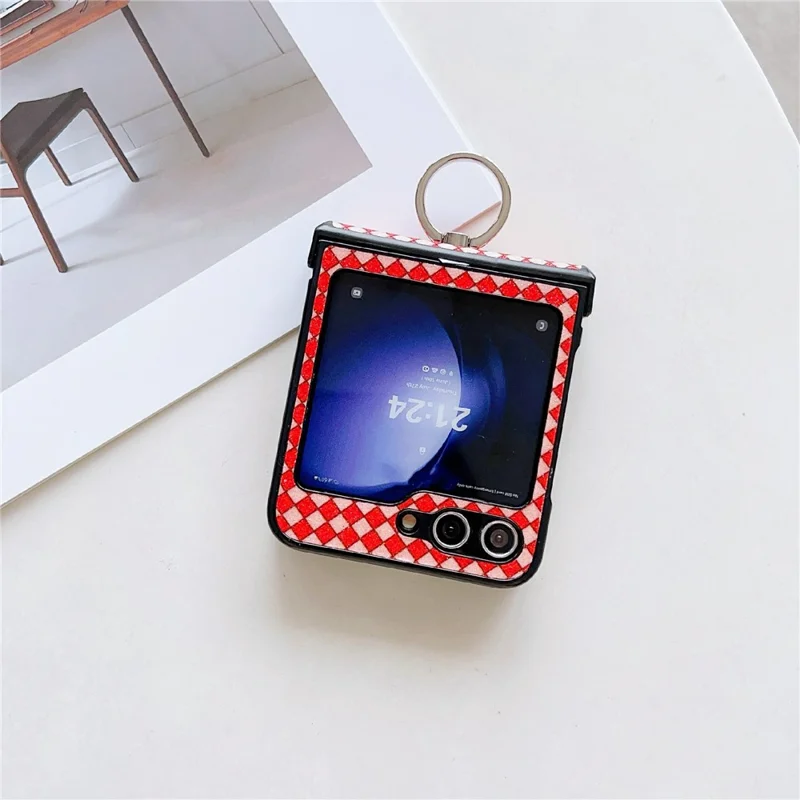 For Samsung Galaxy Z Flip5 5G Hard PC Case Ring Kickstand Phone Protective Cover - Red