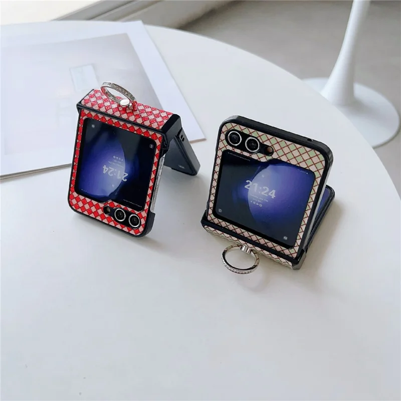 For Samsung Galaxy Z Flip5 5G Hard PC Case Ring Kickstand Phone Protective Cover - Red
