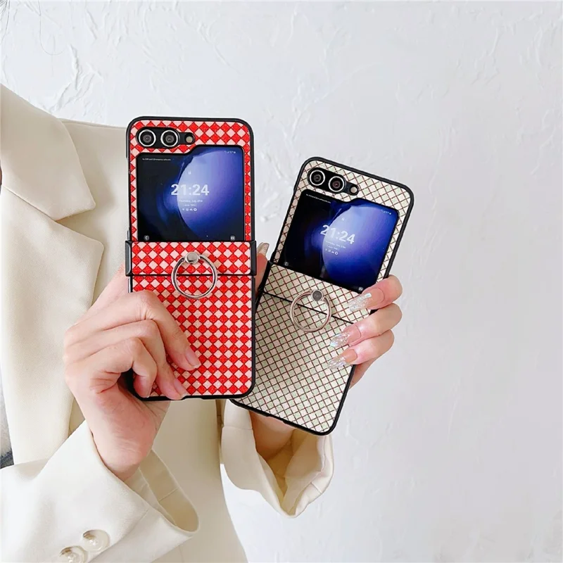 For Samsung Galaxy Z Flip5 5G Hard PC Case Ring Kickstand Phone Protective Cover - Red