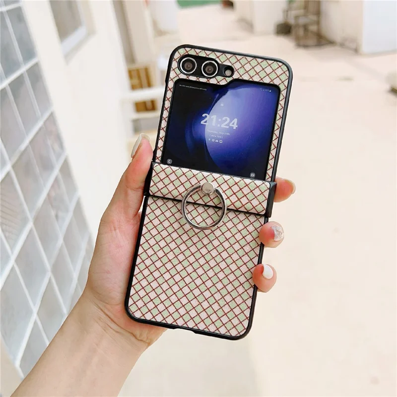 For Samsung Galaxy Z Flip5 5G Hard PC Case Ring Kickstand Phone Protective Cover - Green