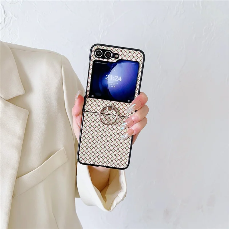 For Samsung Galaxy Z Flip5 5G Hard PC Case Ring Kickstand Phone Protective Cover - Green