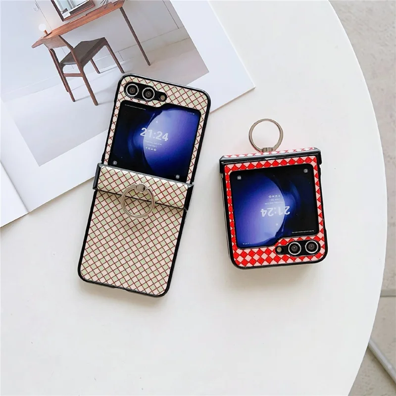 For Samsung Galaxy Z Flip5 5G Hard PC Case Ring Kickstand Phone Protective Cover - Green
